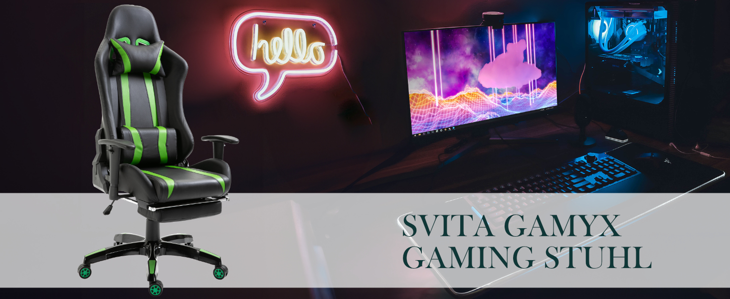 Крісло ігрове SVITA Gamyx - ергономічне крісло для офісу та дому з підніжкою та підголівником, зелене