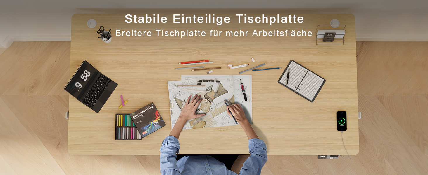 Електричний підйомний стіл Devoko 180x80 см, ергономічний комп'ютерний стіл для роботи сидя-стоячи з подвійним мотором, пам'яттю та USB-C (Дуб/Білий)