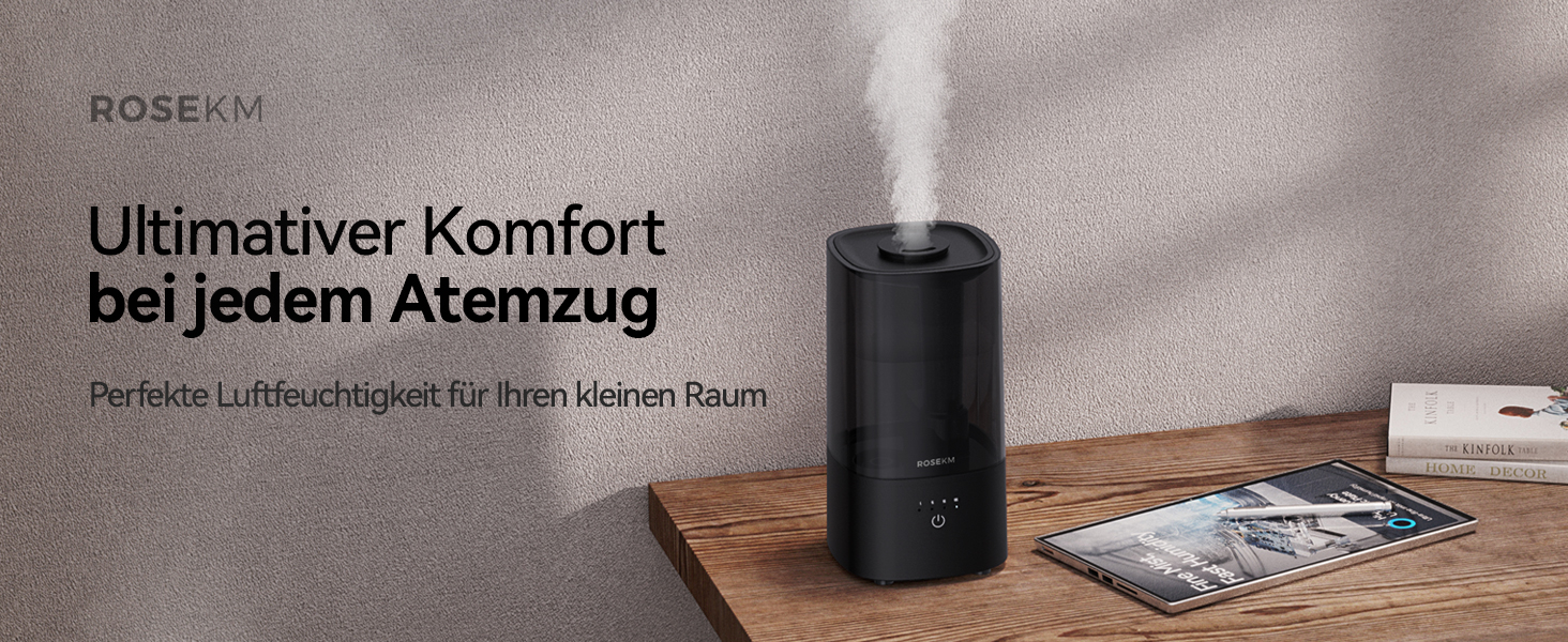 Зволожувач повітря автоматичний для спальні та великих приміщень 4.5л, з таймером, сенсором вологості, до 18 годин роботи, автовимкнення, 360° розпилення (Чорний)