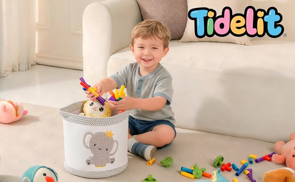 Набір кошиків для зберігання 3 шт. плетені кошики для іграшок, білизни, дитячий органайзер для іграшок, одягу, м'яких іграшок, місткі та надійні кошики (Kronen-Elefant)