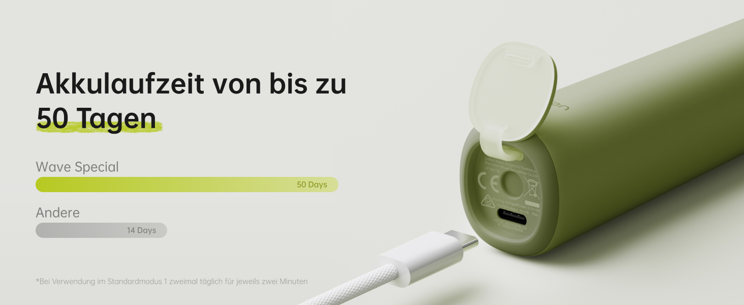 Laifen Wave Spezial: Електрична звукова зубна щітка з вібрацією та осциляцією, для дорослих, з додатком, 2 насадки (зелена)