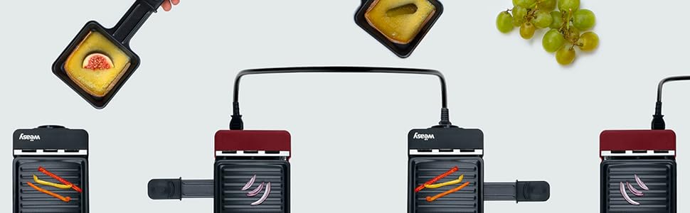 Wëasy Raclette 2-in-1: гриль та фондю, антипригарне покриття, для 4 осіб, збірний, чорний