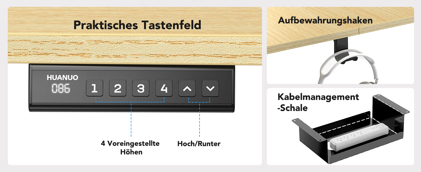 Регульований стіл-рама HUANUO з безщітковим мотором, вантажопідйомність 100 кг, для стільниць 110x200 см, чорний