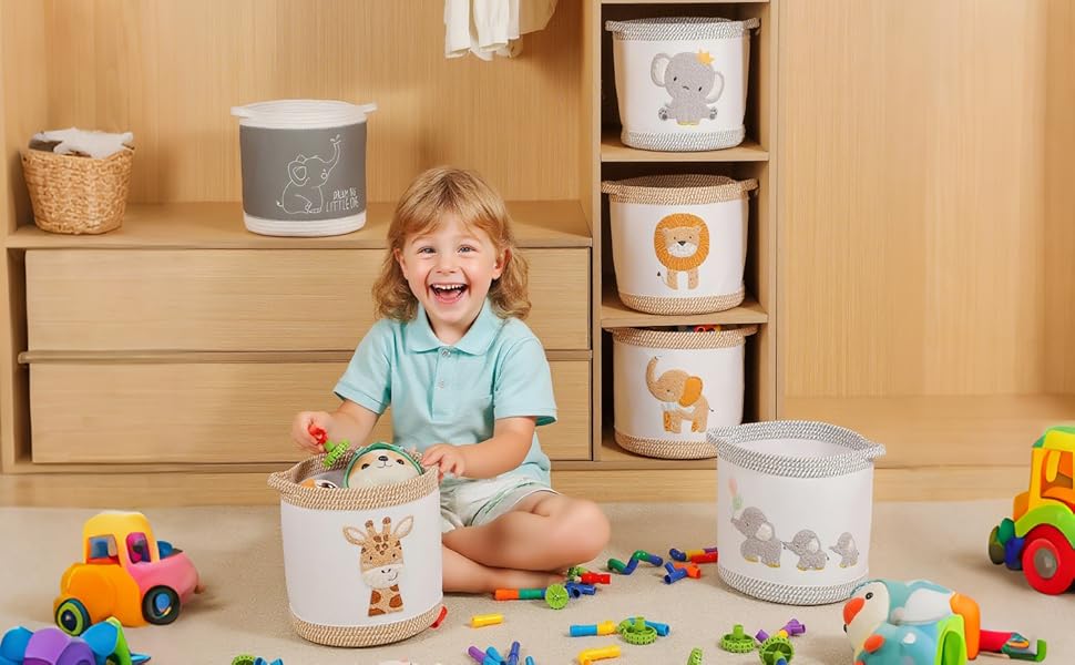 Набір кошиків для зберігання 3 шт. плетені кошики для іграшок, білизни, дитяча кімната, органайзер для іграшок, одягу, м'яких іграшок, місткі та надійні кошики, жовтий колір