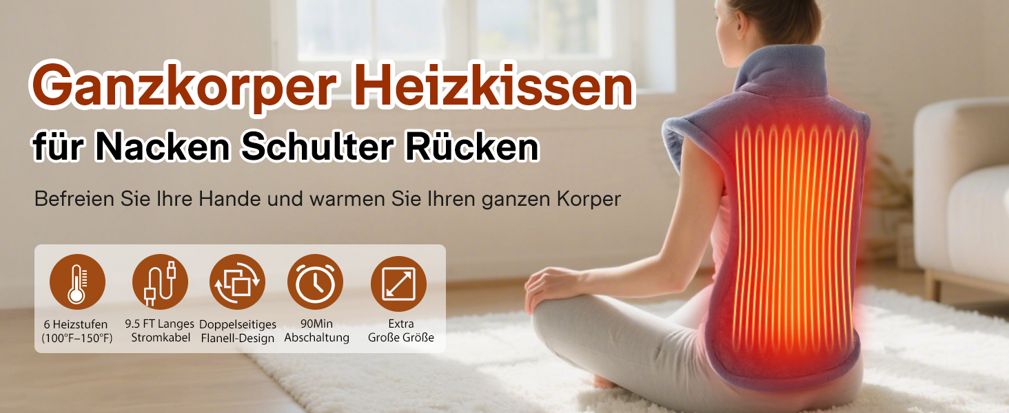 Електричний нагрівальний килимок для спини, шиї та плечей ALLJOY, 56 x 84 см, 6 режимів нагріву, таймер, автовимкнення