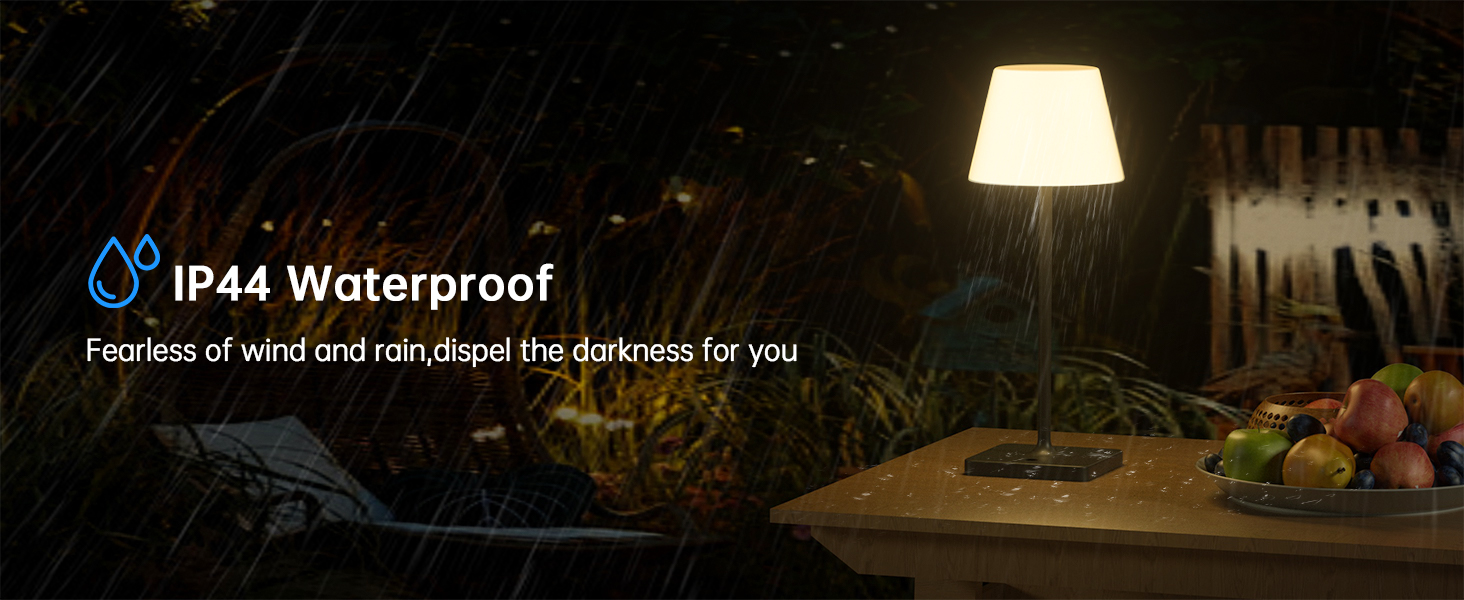 LED лампа настільна акумуляторна бездротова, диммувана, з сенсором, 4000mAh, з функцією павербанку, IP44, вологозахищена, для дому та вулиці (чорна)