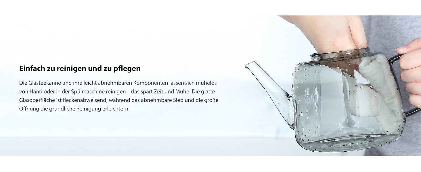 Скляний чайник Easyworkz з боросилікатного скла 1500 мл, з великим вийманим ситом із нержавіючої сталі для листового, фруктового та трав'яного чаю, прозорий