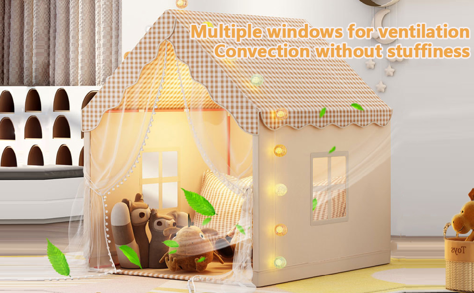 Дитяче намет-ліжко з ліхтариками та прапорцями, ігровий намет для дітей, намет-халапа для малюків, намет принцеси з вікнами, халапа для хлопчиків та дівчаток, хакі (47 * 40 * 51)