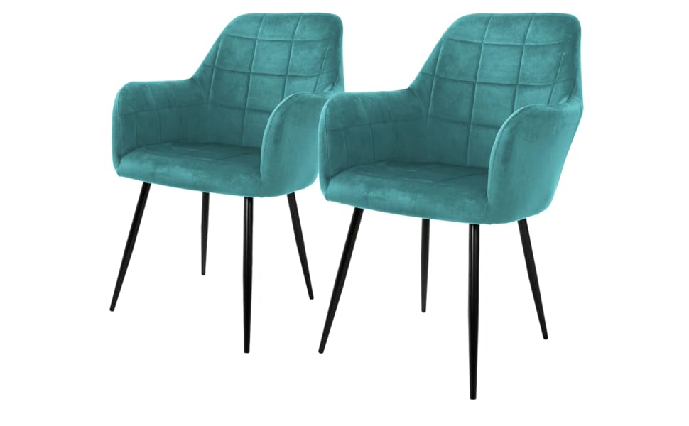 ECD Germany: Комплект з 2-х обідніх крісел з м'яким оксамитовим сидінням та металевими ніжками. Ергономічні крісла для їдальні та вітальні, турецький колір.