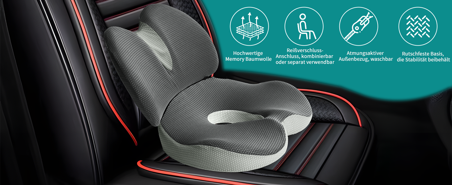 Набір подушок для сидіння та підтримки спини 2 в 1, ергономічні подушки з піною з пам'яті для офісного крісла, автокрісла, інвалідного візка, сірий колір