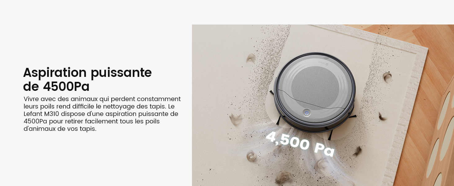 Робот-пилосос Lefant M310 сірий: 4500Pa, HEPA-фільтр, Wi-Fi, для тварин, килимів та твердих підлог