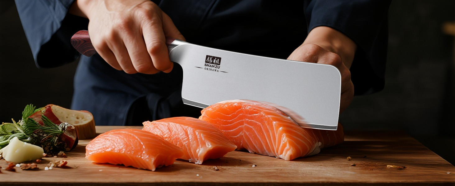 SHAN ZU Profi кухонний ніж 18 см - японський кухонний ніж з високоякісної сталі 10Cr15Mov, 12° заточка, ергономічна ручка Pakkaholz - для м'яса, овочів, риби (ніж для рубання)