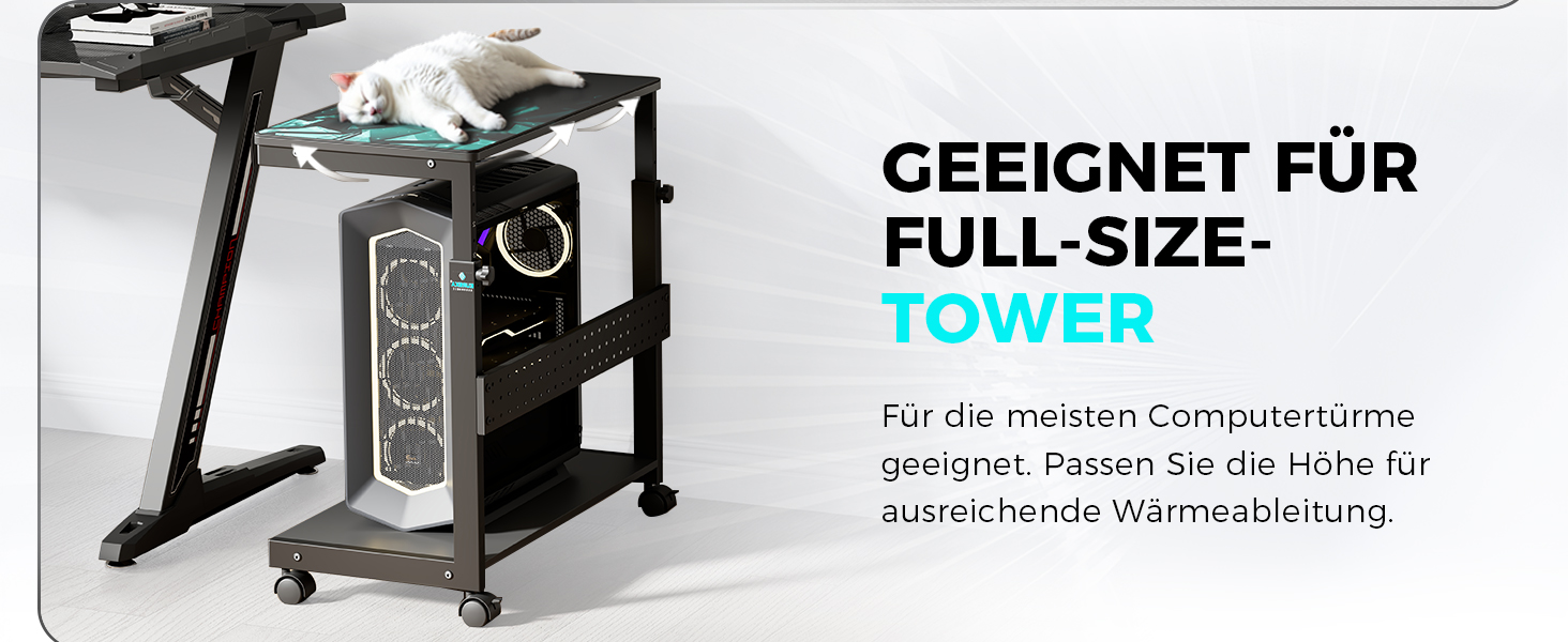 Підставка для комп'ютера EUREKA ERGONOMIC, регульована по висоті, ATX, для CPU, під стіл, з коліщатками, з підкладкою під мишу, чорна