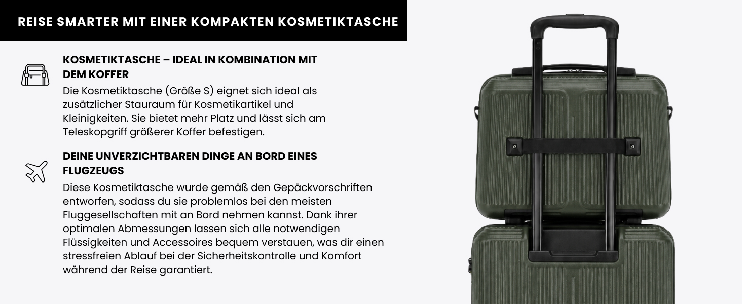 Валіза велика Wittchen Stripes Line XL (76.5x50x29 см) — Жорстка пластикова валіза-тролей ABS 96 л, 4 колеса 360°, кодовий замок, колір Khaki (з косметичкою S)