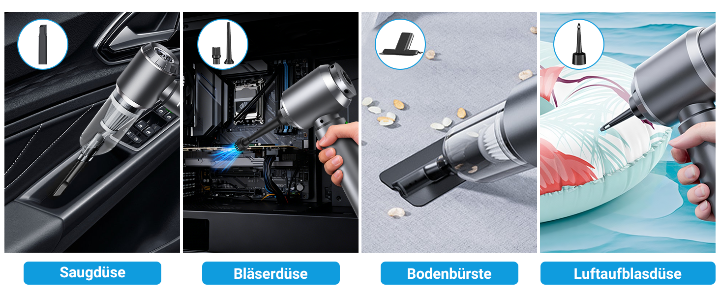 Акумуляторний ручний автомобільний пилосос 4 в 1, безщітковий двигун, потужність 26000 Па, портативний міні-пилосос для авто, офісу та клавіатур, сірий