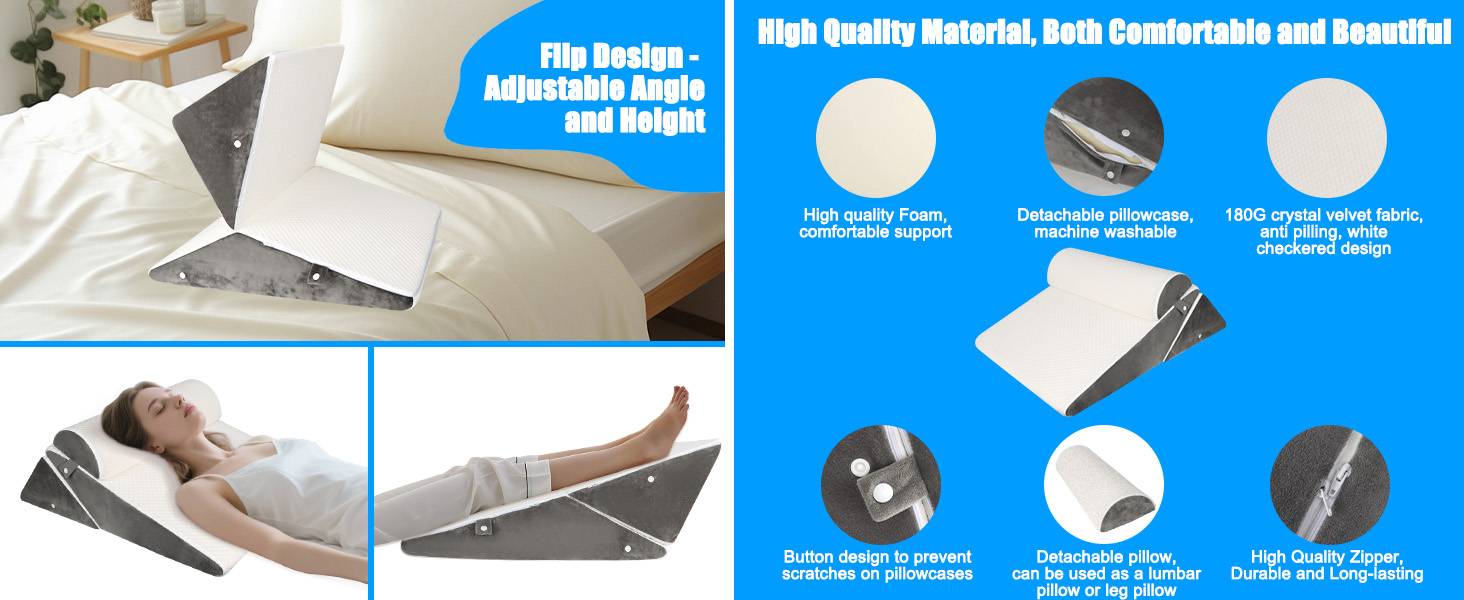 Регульована кліновидна подушка для ліжка та дивана, ортопедична подушка від рефлюксу та хропіння, підтримка спини та ніг, пінополіуретан