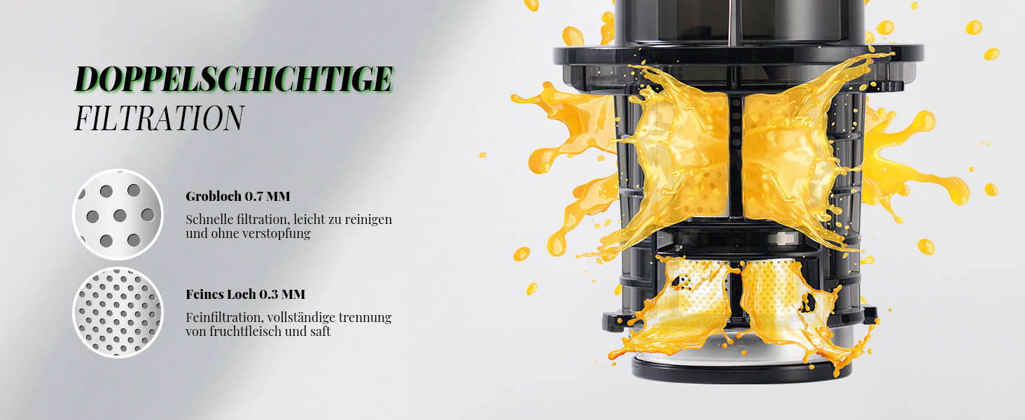 Електричний соковитискач GDOR з великою завантажувальною воронкою 90 мм, висока врожайність, тихий, BPA-free, легко миється, 200W, сірий