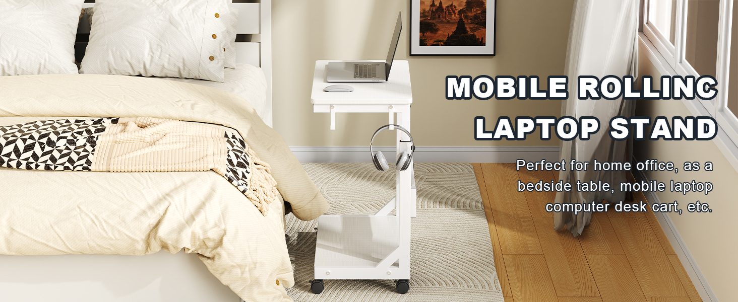 Регульована підставка для комп'ютерного блоку з 2 полицями та місцем для зберігання - для корпусів ATX, принтерів, з фіксуючими колесами (білий, 64 x 64 x 59-84,5 см)