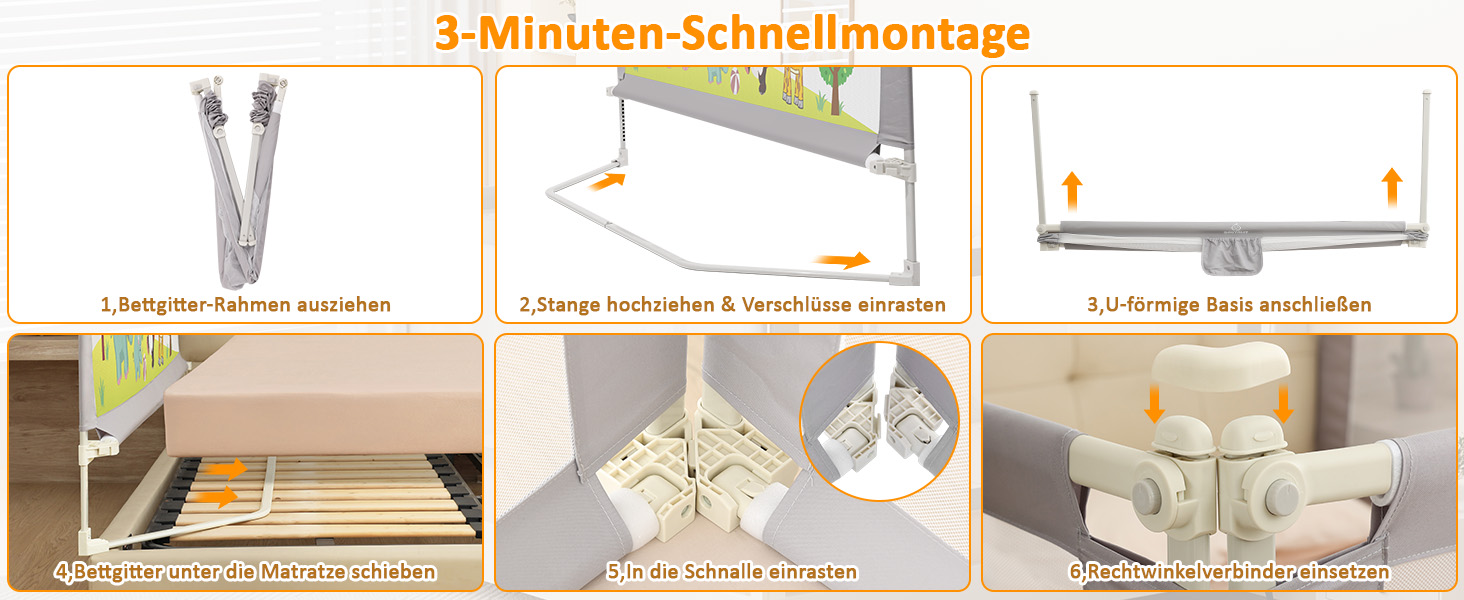 Бортики для ліжка дитячі 3 шт. (2x200 см + 1x180 см) складні, захист від випадання, малюнок 'Джунглі', для малюків та дітей