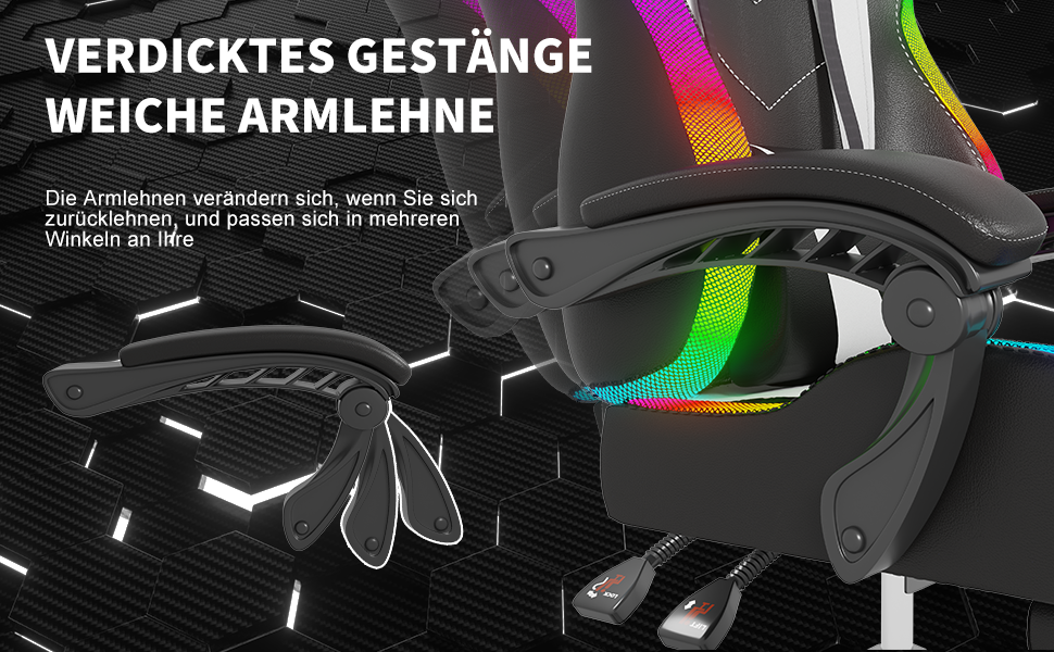 Ігровий крісло Devoko з LED підсвічуванням, білий. Ергономічний офісний крісло з функцією масажу, телескопічною підніжкою, регулюванням спинки 90-135°, вантажопідйомність 150 кг