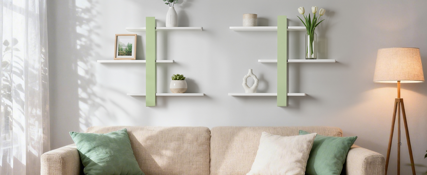 Полиця настінна дерев'яна SUMGAR Wandregal, плаваюча, 3-ярусна, 50x58 см, м'ятно-біла, для вітальні, спальні