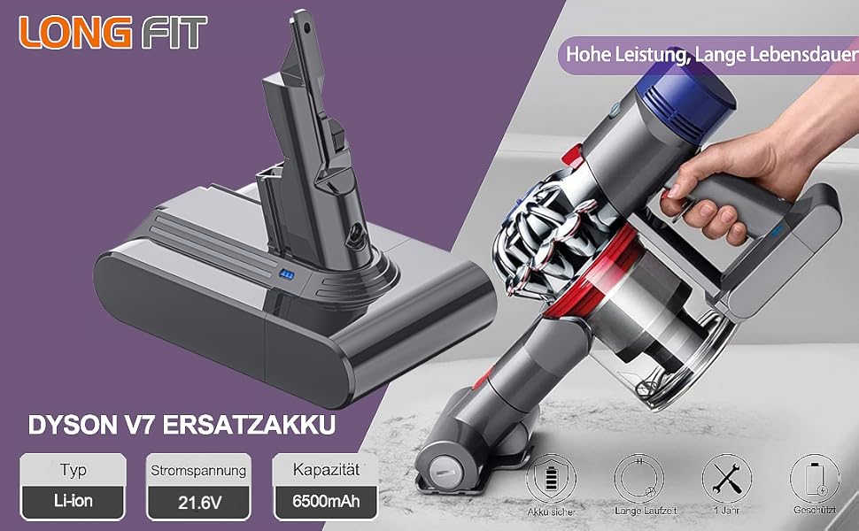 Акумулятор для Dyson V8 SV10, LONGFIT 6500mAh Змінна батарея для моделей V8 (Absolute, Animal, Fluffy, Motrhead)