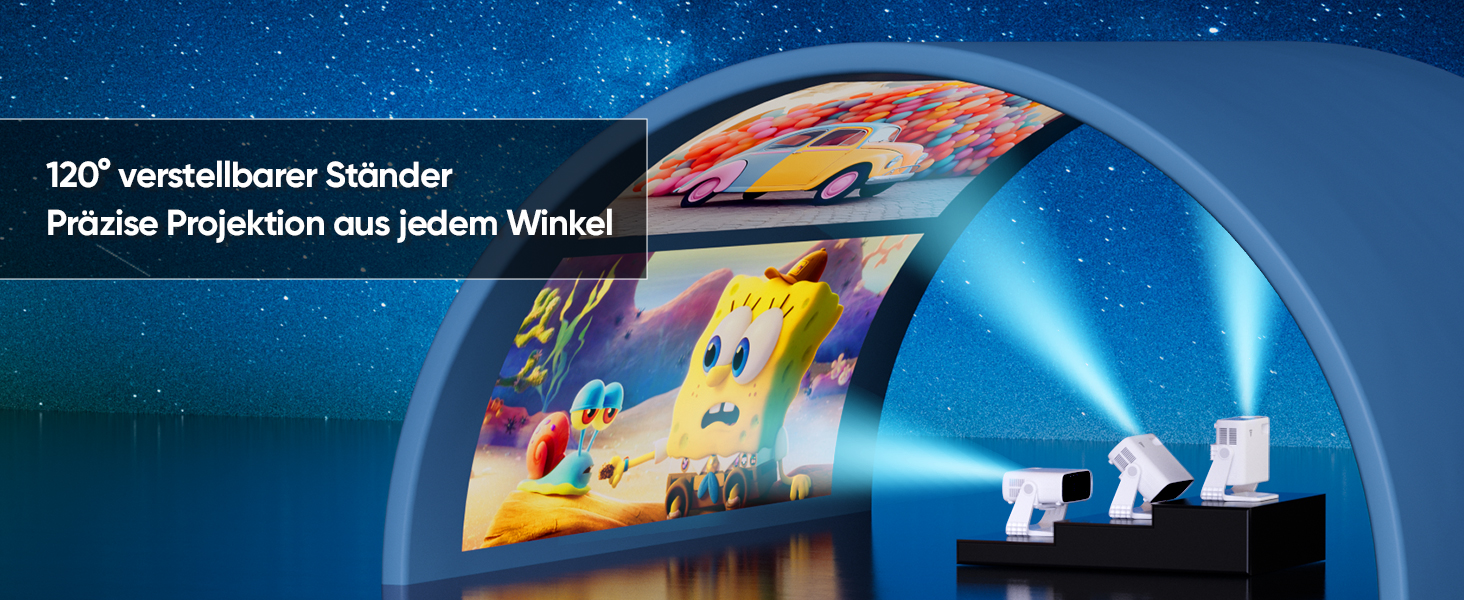 Розумний проєктор Beamer 4K Full HD 1080P, 25000 люмен, Android 11, WiFi 6, BT 5.2, поворотний штатив 120°, для iOS/Android/Laptops, сірий