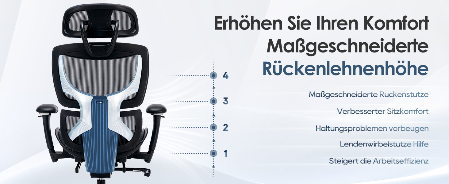 Органічний офісний крісло COLAMY з підніжкою, 3D підлокітниками, підголівником, підтримкою попереку та дихаючою сіткою - для офісу та дому, чорний