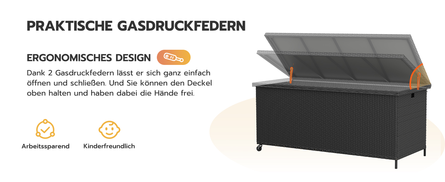 Водонепроникна садовий ящик-бокс UDPATIO з колесами 480л, чорний 138x61 см для саду та балкону
