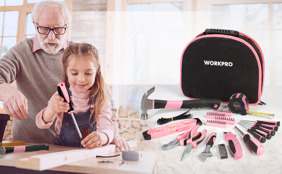 Набір інструментів WORKPRO Pink 103 предмети в сумці для дому та ремонту - ідеальний подарунок для майстра DIY