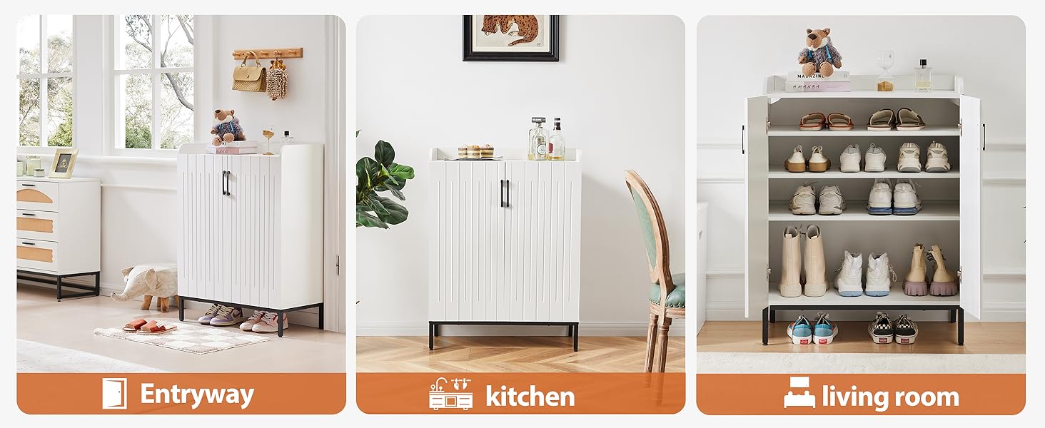 Шафа для взуття 5-ярусна в стилі ф armhouse з 2 дверцятами, самостійна шафа для взуття з регульованими полицями та металевими кутовими прикрасами для передпокою та коридору, білий, білий, білий (сучасний білий, білий)