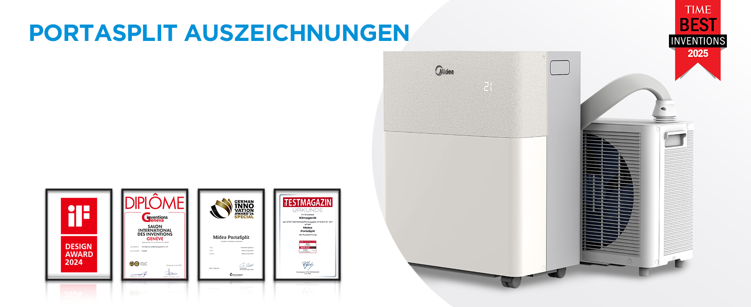 Мобільний кондиціонер Midea PortaSplit-E 12000 BTU (3.5 кВт) персикового кольору: охолодження A++/опалення A+, до 42 м² / 105 м³, надтихий (39 дБ)