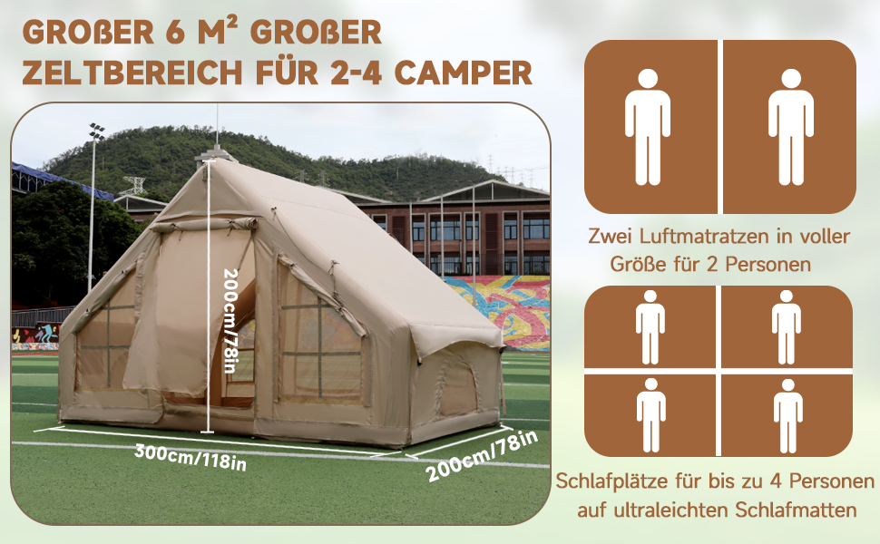 Надувний кемпінговий намет 4-5 осіб Oxford 420D, водонепроникний 3000мм, з насосом та вікнами, для 4 сезонів, 300x200x200 см