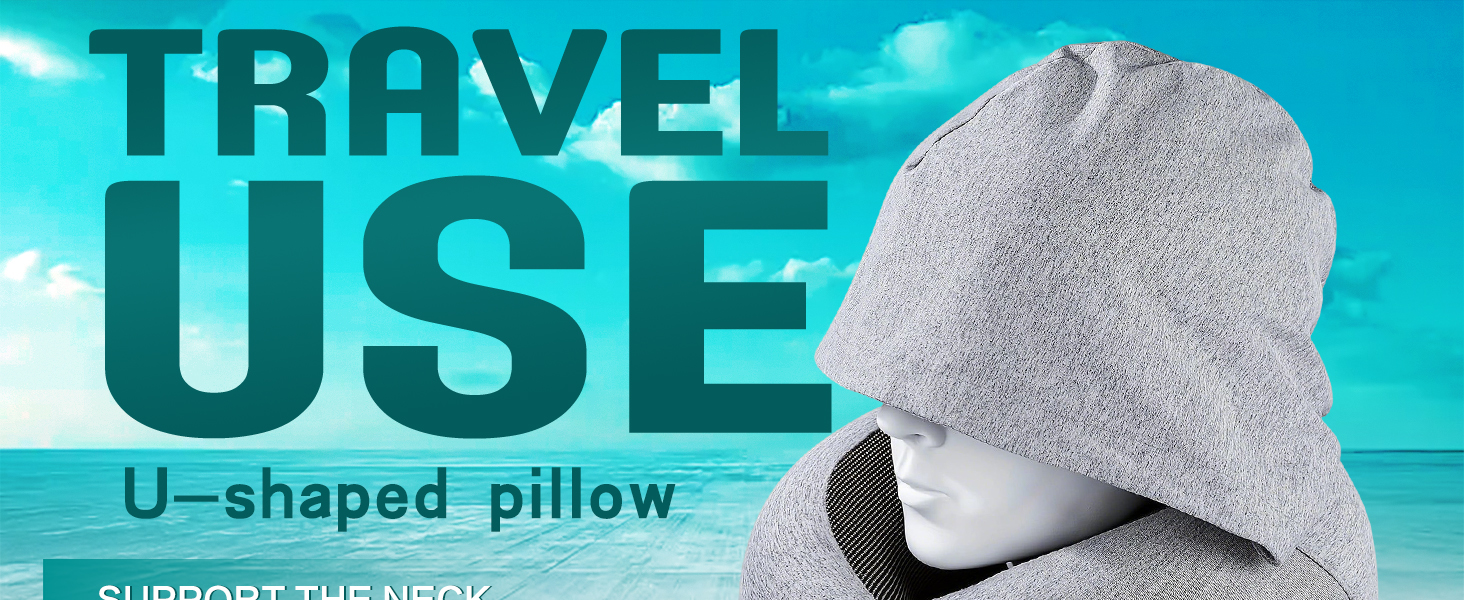 Подорожня подушка для шиї з ефектом пам'яті (Memory Foam) з капюшоном, маскою для сну та берушами — набір для перельотів, авто та поїздів