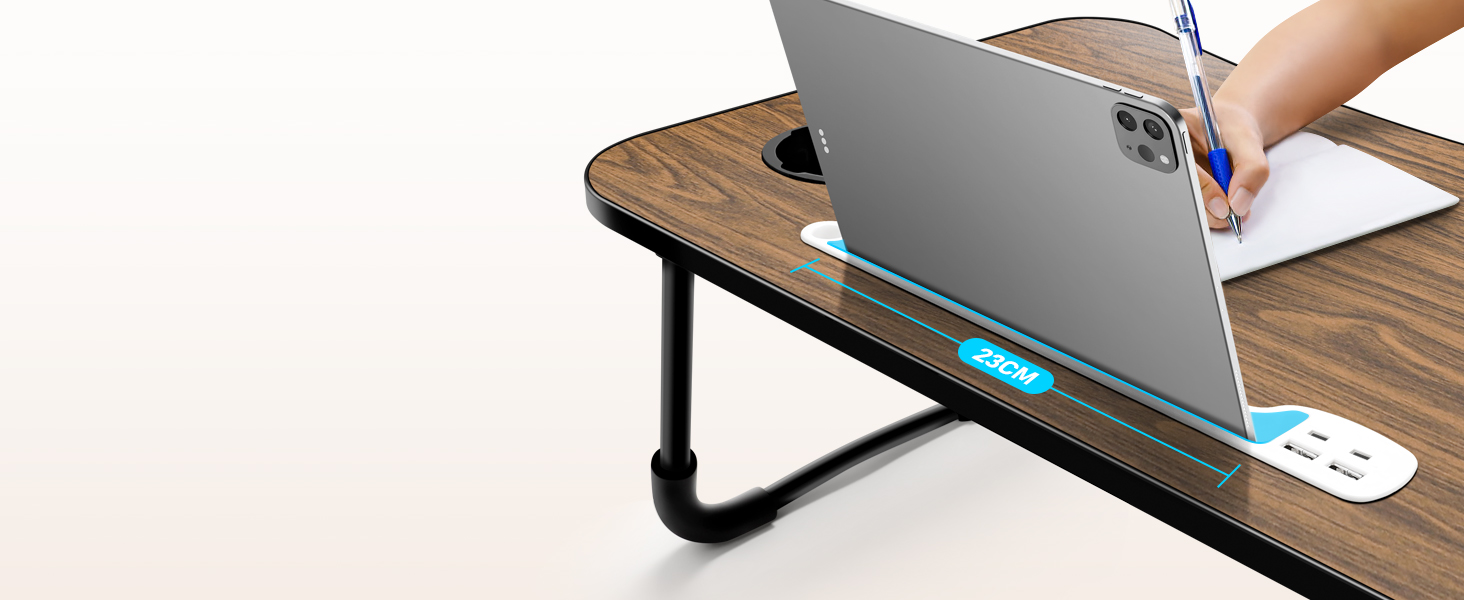 Зручний столик для ноутбука на ліжко/диван, з USB, ящиком та підставкою для планшету (60 x 40 см, коричневий)