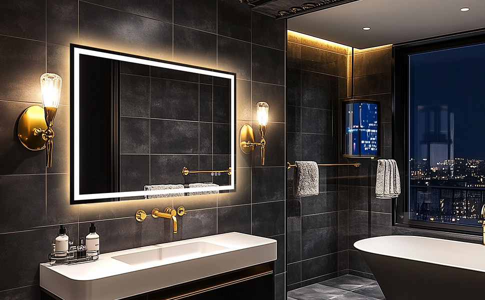 Дзеркало для ванної кімнати зі світлодіодним підсвічуванням 50x70 см, дзеркало з сенсорним вимикачем, Bluetooth (80x60 см)