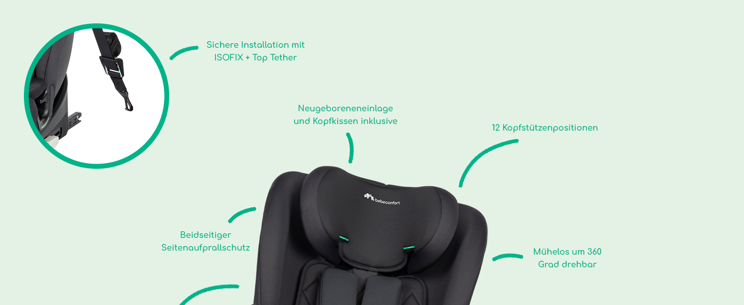 Дитяче автокрісло Bebeconfort RevolveFix 360 i-Size (40–150 см), поворотне, колір Full Black