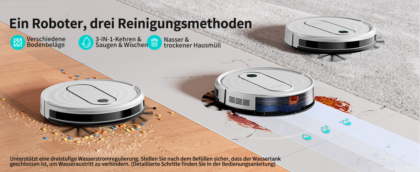 Робот-пилосос Airzeen J10 з функцією миття, 4000Pa, керування через додаток, для твердих підлог, видаляє шерсть тварин, білий