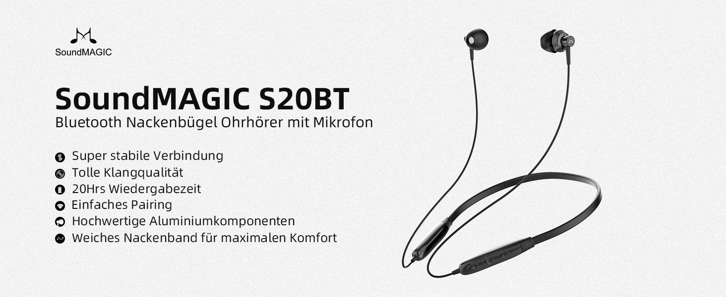 Навушники з шийною дугою SoundMAGIC S20BT, HiFi стерео, Спортивні, Довгі, Сині