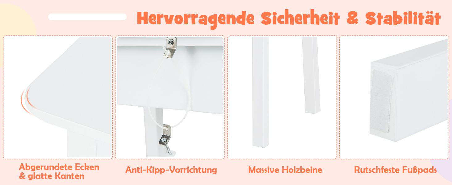 Дитячий туалетний столик DREAMADE з LED-дзеркалом та ніжками з бука, принцесовий туалетний столик з шухлядою та стійкою для прикрас, дитячий туалетний столик з пуфом для дівчаток (Рожевий)