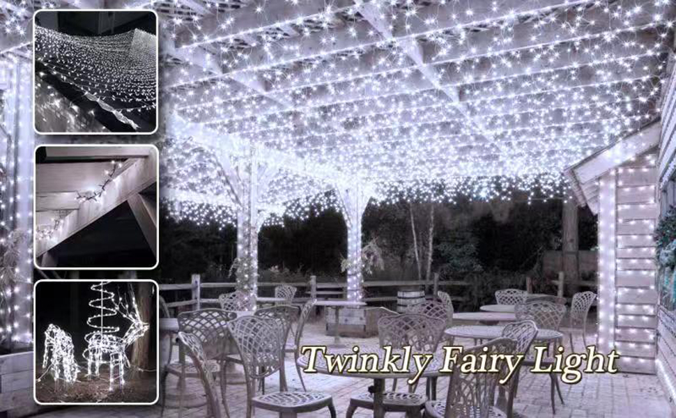 Гірлянда святкова 100м, вологостійка, для дому та саду, з пультом, 8 режимів, біла