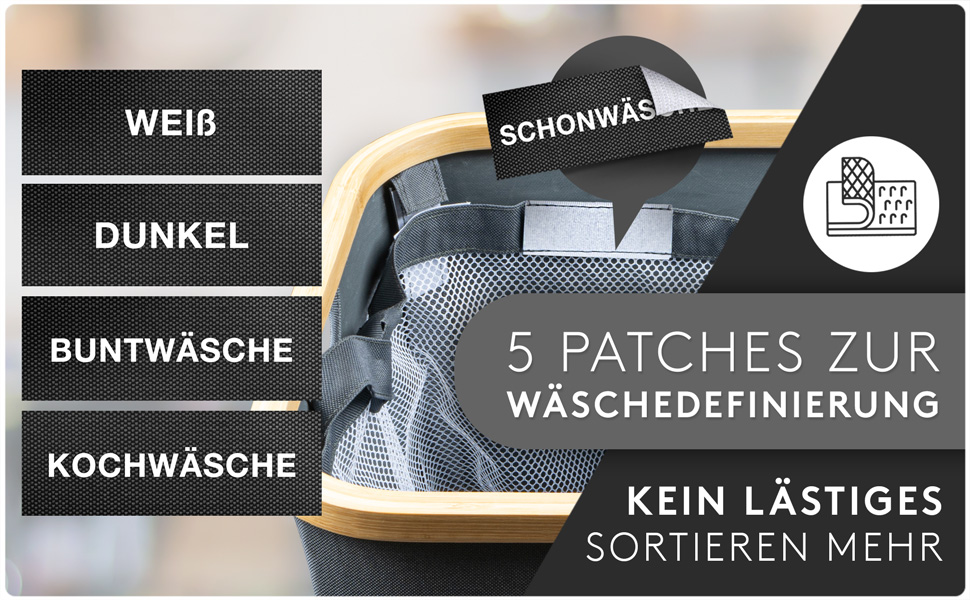 Кошик для білизни з кришкою 145L, водовідштовхуючий, 3 відділення, знімні мішки для білизни, складна коробка для білизни з інструкціями по пранню