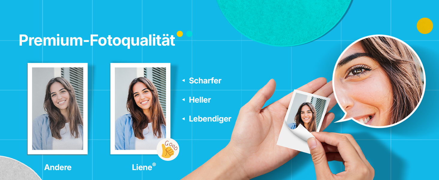 Портативний міні-фотопринтер Liene Pearl N200 Pro з кольоровою сублімацією, 50 фото (5x7,6 см), 5 стрічок, Bluetooth, 300 dpi, для iPhone & Android, акумулятор, золотий колір