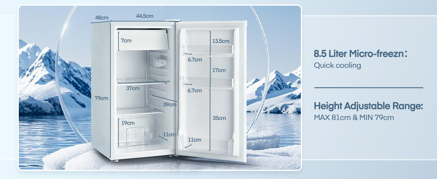 Компактний холодильник FOHERE на 90л з морозильною камерою, регулюванням температури (7 рівнів) та відділенням для овочів, білий