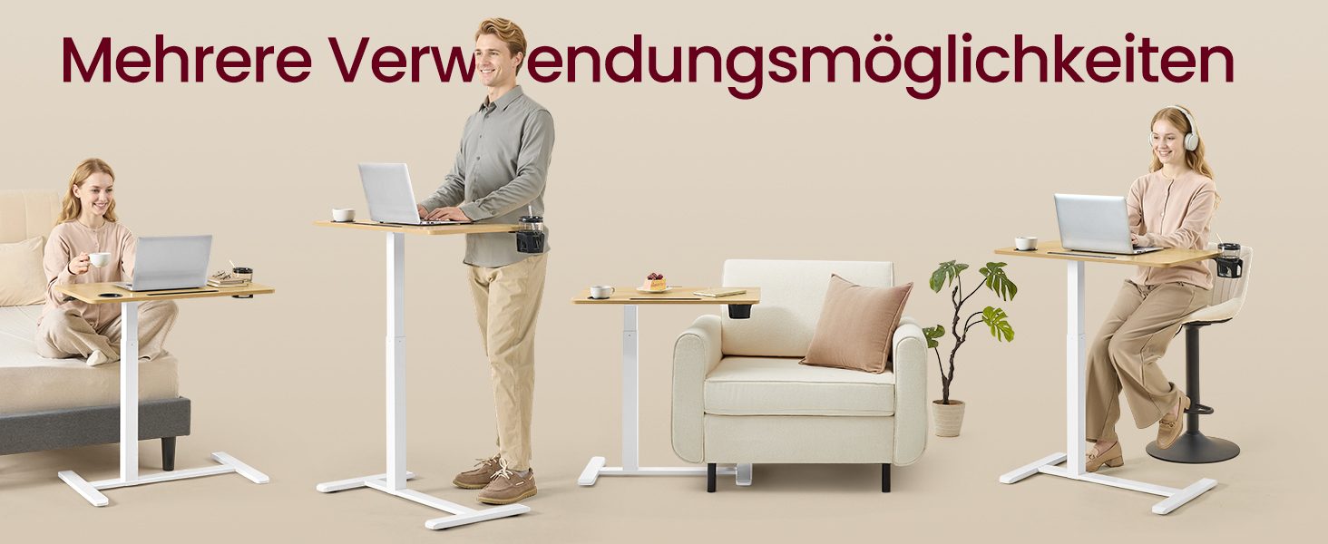 Приставний столик VASAGLE на колесах, мобільний, з великою стільницею, регульована висота, 2 тримачі для напоїв, слот для телефону/планшету, LSD600W01 (80x45 см, горіх золотистий)