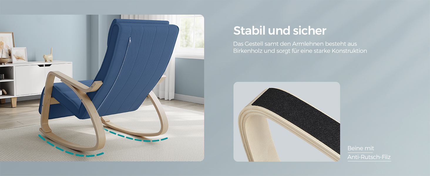 Крісло-гойдалка SONGMICS з підлокітниками з натурального дерева, 5-позиційне регулювання підніжки, до 150 кг, для спальні/вітальні, темно-натуральний колір, бавовна/поліестер