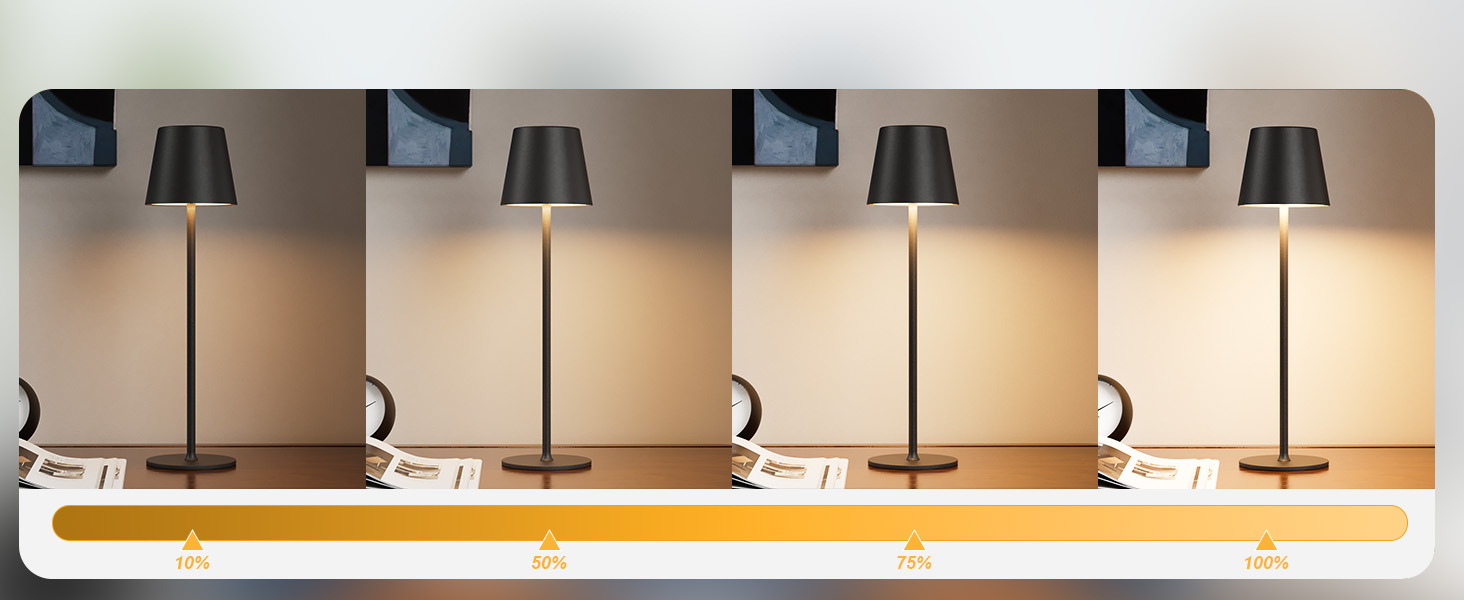 LED-лампа настільна акумуляторна бездротова, 2 шт. з регулюванням яскравості та 3 колірними температурами, сенсорне керування, зарядка USB-C, для дому, відпочинку та кемпінгу (чорний)