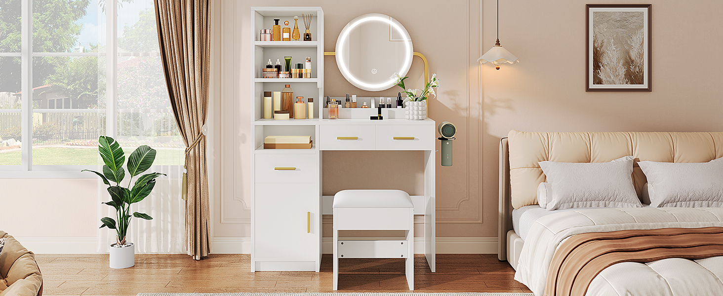 Дзеркальний туалетний столик YITAHOME з підсвічуванням та 4 шухлядами, чорний