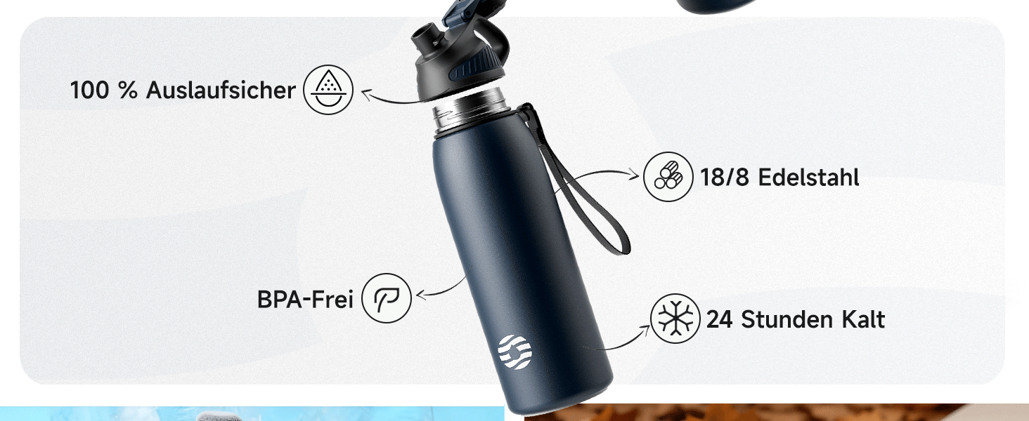 Термобутиль Fjbottle зі сталі нержавіючої з магнітною кришкою, герметична спортивна пляшка для води та напоїв (BPA-free), підходить для газованих напоїв, темно-синя, 1000 мл