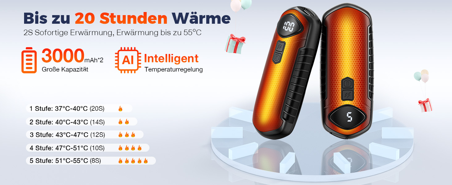 Грілки для рук акумуляторні, 2 шт, електричні, портативні, 6000mAh, кишенькові, ультралегкі, 5 режимів нагріву до 55°C, для кемпінгу, чорні